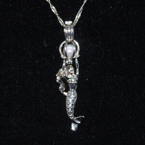 Silver, Cage Pearl/Mermaid Pendant Necklace